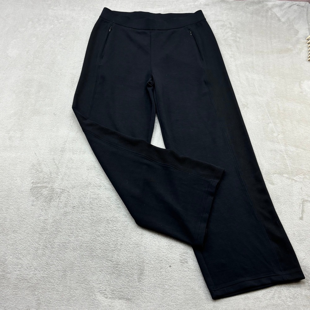 Chico's Zenergy Scuba Rib Pants Women 1R M Black Wide Leg Athleisure Travel Chic